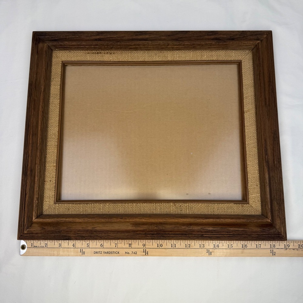 Vintage Dark Oak Wood Picture Frame with Burlap Matting Fits 11x14 Photo - Picture 5 of 8